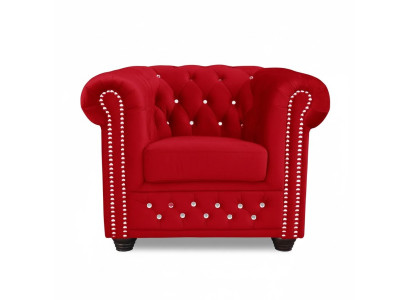 Sessel Design Polster Modern Textil Stoff Rot Fernseh 1 Sitzer Chesterfield Neu
