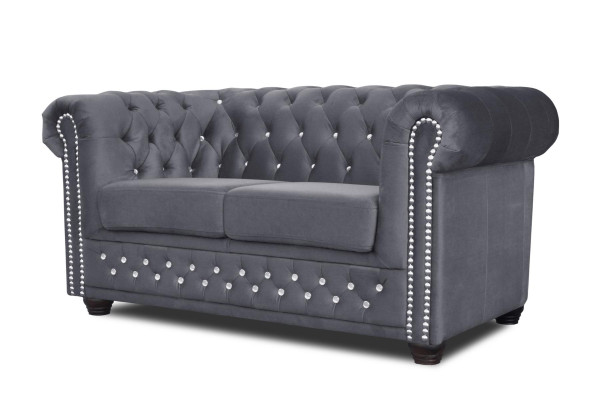 Chesterfield Textil Couch Polster 2Sitzer Sofas Couchen schwarze Zweisitzer Neu