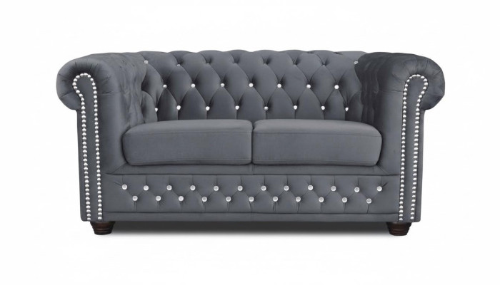Chesterfield Textil Couch Polster 2Sitzer Sofas Couchen schwarze Zweisitzer Neu