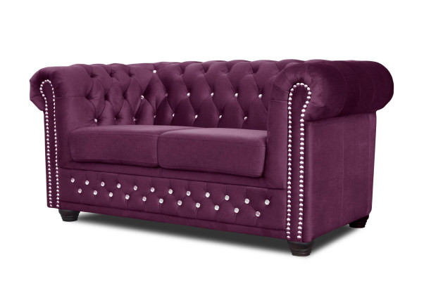 Chesterfield Textil Couch Polster 2Sitzer Stoff Sofas Couchen lila Zweisitzer