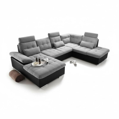 Ecksofa Stoff U-Form Bettfunktion Couch Design Polster Textil Leder Eck