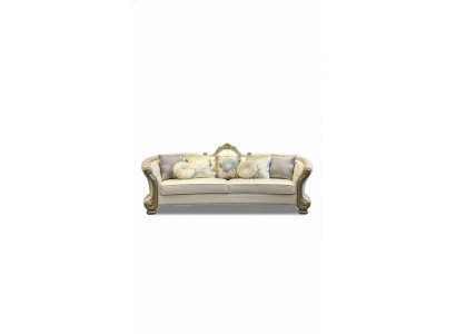 Rund Sofa Holz geschnitzte Viersitzer Couch Leder Chesterfield Wohn