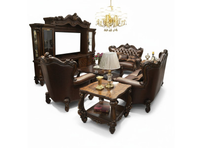 Sofagarnitur 321 Sitzer Sofa Couch Leder Garnitur Polster Set Holz Barock