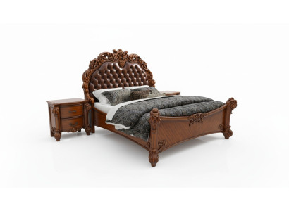 Schlafzimmer Set Bett + 2x Nachttisch Chesterfield Holz Leder Betten Polster