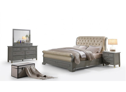 Bett Polster Design Luxus Holz Doppel Hotel Betten Ehe Schlaf Zimmer Leder Grau