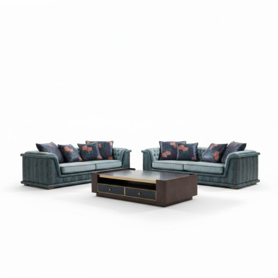 Dreisitzer Couch Polster Design Sofa Moderner 3er Sofas Zimmer Möbel Blau Sitz