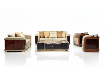 Luxus Wohnzimmer Garnitur 5tlg. Set Ledersofa Couch Polster Sofa