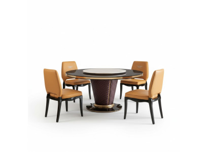 Luxus Designer Esszimmer mit Runden Esstisch & 6 x Lehn Stühle Metall