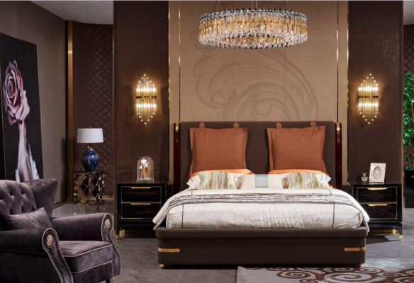 Bett Polster Design Luxus Metall Doppel Betten Ehe Schlaf Zimmer Leder