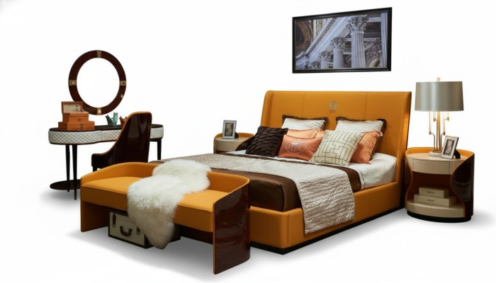 Bett Nachttisch Hocker 4 tlg. Schlafzimmer Set Modern Design Luxus Betten Neu