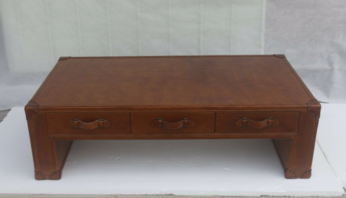 Couchtisch Wohnzimmertisch Truhe Beistelltisch in Vintage Tisch 147x85cm Leder