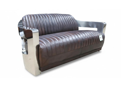 Vintage Ledersofa Aluminium Couchen Sofa Dreisitzer Echtleder Sofas Couch silber