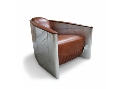 Sofa Sessel Echtleder Couch club Lounge Aviator Vintage Aluminium Flugzeug Retro