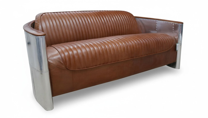 Design Club 3 Sitzer Sofa Ledersofa Dreisitzer Vintage Leder Aluminium Couchen