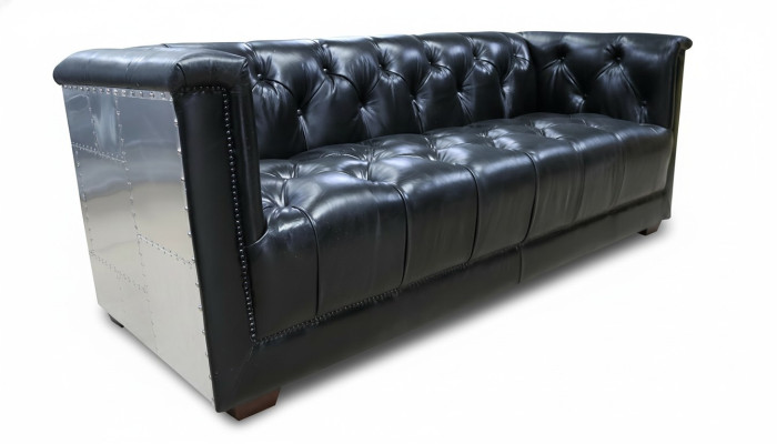 Sofa Chesterfield 3-Sitzer Vintage Flieger Flugzeug Echtleder Aluminium Sofas