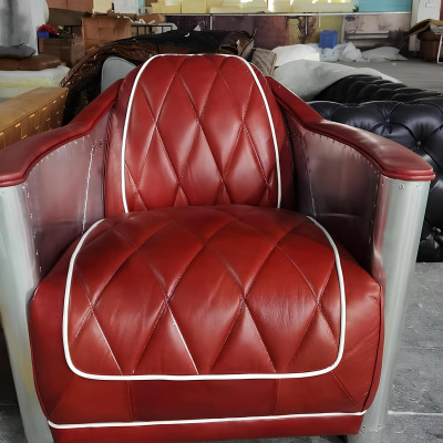 Aircraft Vintage Ledersessel Rot Echtleder Retro Sessel Design Clubsessel