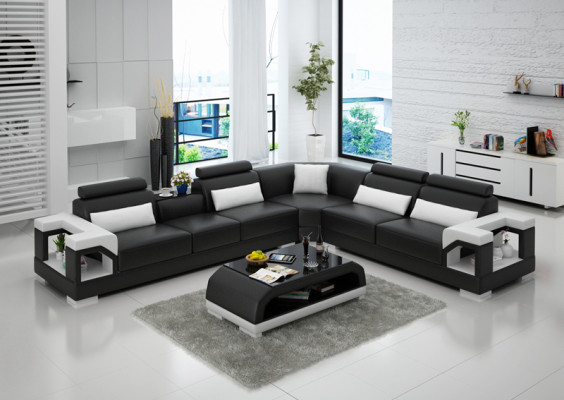 Moderne Ledersofa Couch Polster Eckgarnitur Ecksofas Sofa Couchen Ecksofa + USB