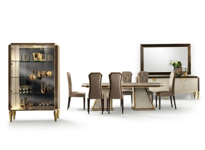 Esszimmer Set 10tlg. Garnitur Vitrine Tisch 6x Stuhl Anrichte Spiegel Möbel Holz