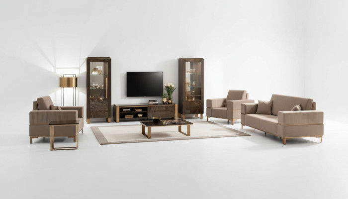 Wohnwand TV Lowboard Elegante Vitrine Wohnzimmer Design Klassisch 3tlg.