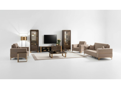 Wohnwand TV Lowboard Elegante Vitrine Wohnzimmer Design Klassisch 3tlg.