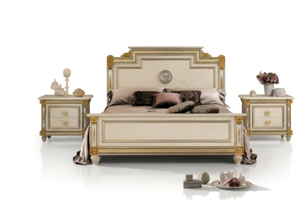 Bett + 2x Nachttisch 3 tlg. Schlafzimmer Set Designer Luxus Schlafzimmer Barock