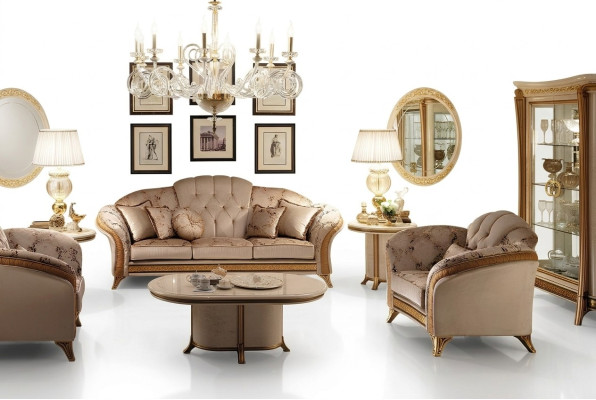 Sofagarnitur 321 Sitzer 2x Beistelltisch Couchtisch Vitrine 7tlg. Wohnzimmer Set