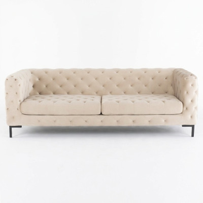 Beiger Designer Chesterfield Dreisitzer Luxus Wohnzimmer Couch