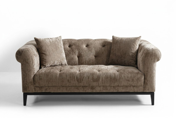 Gemütlicher Beiger Chesterfield Dreisitzer Wohnzimmer Couch