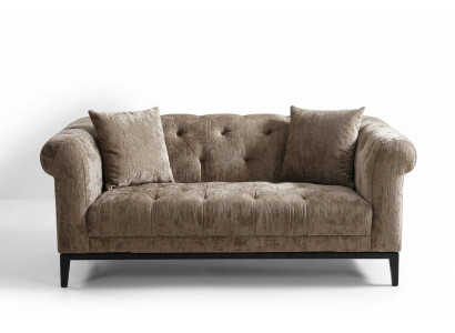 Gemütlicher Beiger Chesterfield Dreisitzer Wohnzimmer Couch