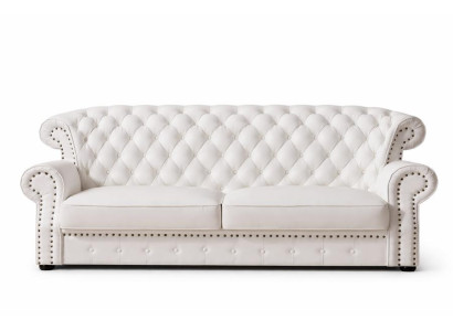 Weißer Dreisitzer Chesterfield Hohe Rückenlehne Echt Handarbeit Leder Couch