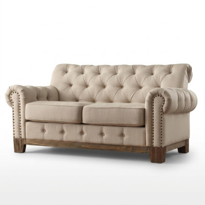 Chesterfield 2 Sitz Klassische Luxus Natur Holz Gestell Sofa Textil Leder Couch
