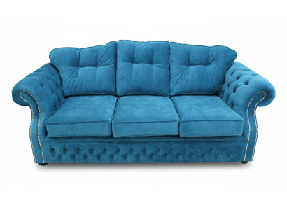 Blaue Chesterfield Stoff Polster Dreisitzer Wohnzimmer Couch Design