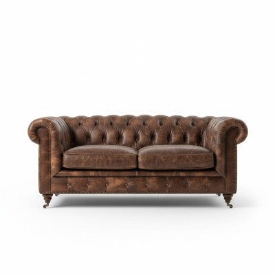 Brauner Chesterfield Mens Club Sofa Couch Leder Polster Dreisitzer 