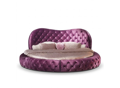 Runde Chesterfield Design Bett Schlafzimmer Textil Leder Polster Lila Rund Luxus