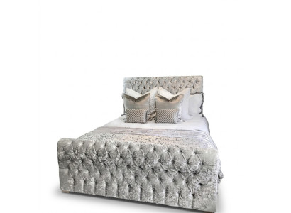 Chesterfield Bett Schlafzimmer Betten Textil 180x200cm Samt Big Hotel Grau Neu