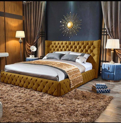 Chesterfield Schwarzes Bett Schlafzimmer Betten Textil Samt Big Hotel Betten