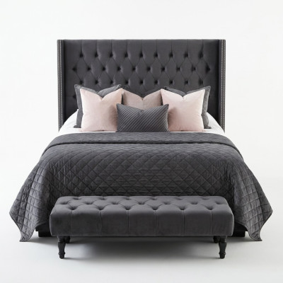 Großes Stoff Bett Chesterfield Design Gepolsterte Textil Designer Doppelbetten