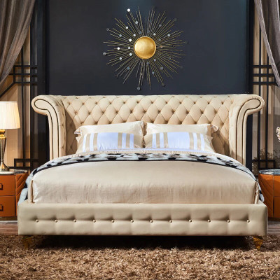 Chesterfield Design Polster Englisches Doppelbett Beige 140/160/180x200 cm