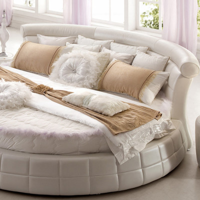 Klassische Rund Betten - Rundes Luxus Designer Bett Polster Elegant Leder Velvet