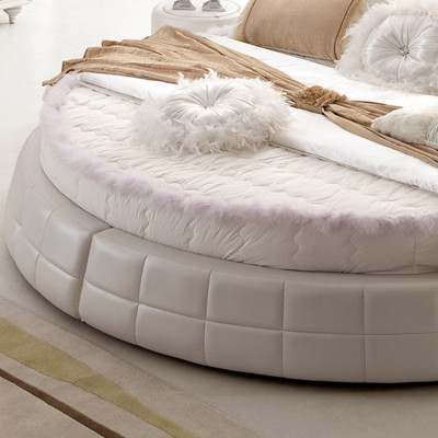 Klassische Rund Betten - Rundes Luxus Designer Bett Polster Elegant Leder Velvet