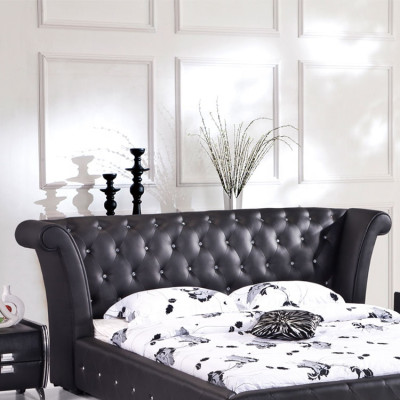 Chesterfield Big Bett XXL Kopfteil Betten Polster Hotel Samt Schwarz Stoff Ohren