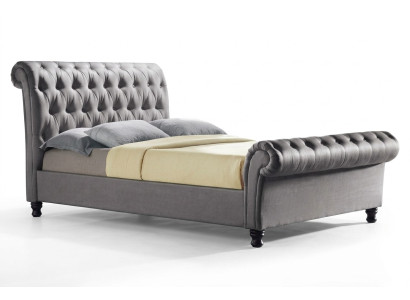 Graues Chesterfield Doppel Leder Bett Schlafzimmer Polster Designer Luxus Bett