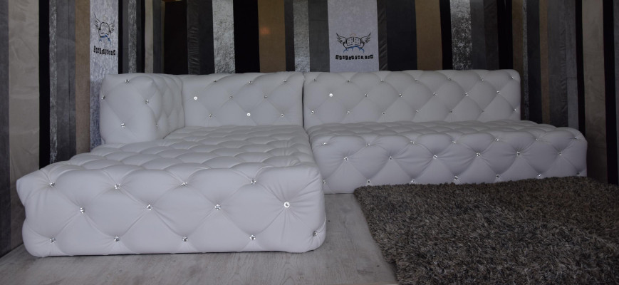 Design Ecksofa Couch Leder Polster Sofa Eckgarnitur Kristallsteine Ecksofa Neu