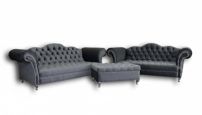 Sofagarnitur 3+2 Sitzers + Hocker Chesterfield Sofa Stoff Leder Couchen