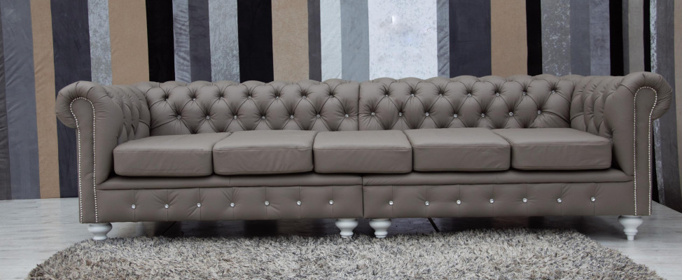 Chesterfield Sofa Couch Polster Stoff Leder Couchen Polster Garnitur 5 Sitzers