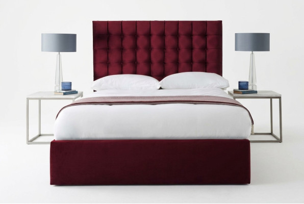 Rotes Luxus Samt Textil Bett Doppel Design Chesterfield 160x200cm Betten Neu