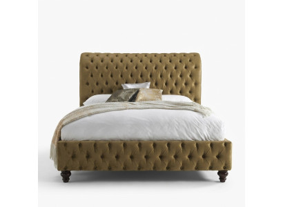 Gold Luxus Samt Textil England Bett Doppel Design Chesterfield 160x200cm Betten