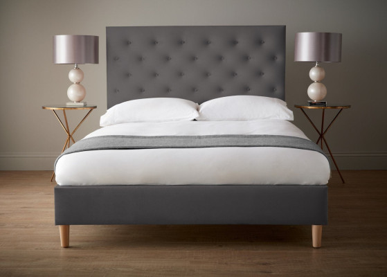 Bett Polster Design Luxus Doppel Hotel Betten Schlaf Zimmer Chesterfield Grau