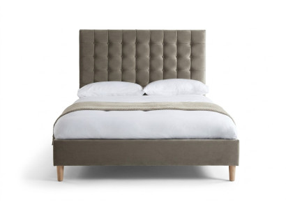 Graues Luxus Chesterfield Doppelbett Polsterbett Schlafzimmer Bett