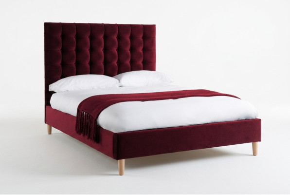 Rotes Luxus Samt Textil Bett Doppel Design Chesterfield 180x200cm Betten Neu